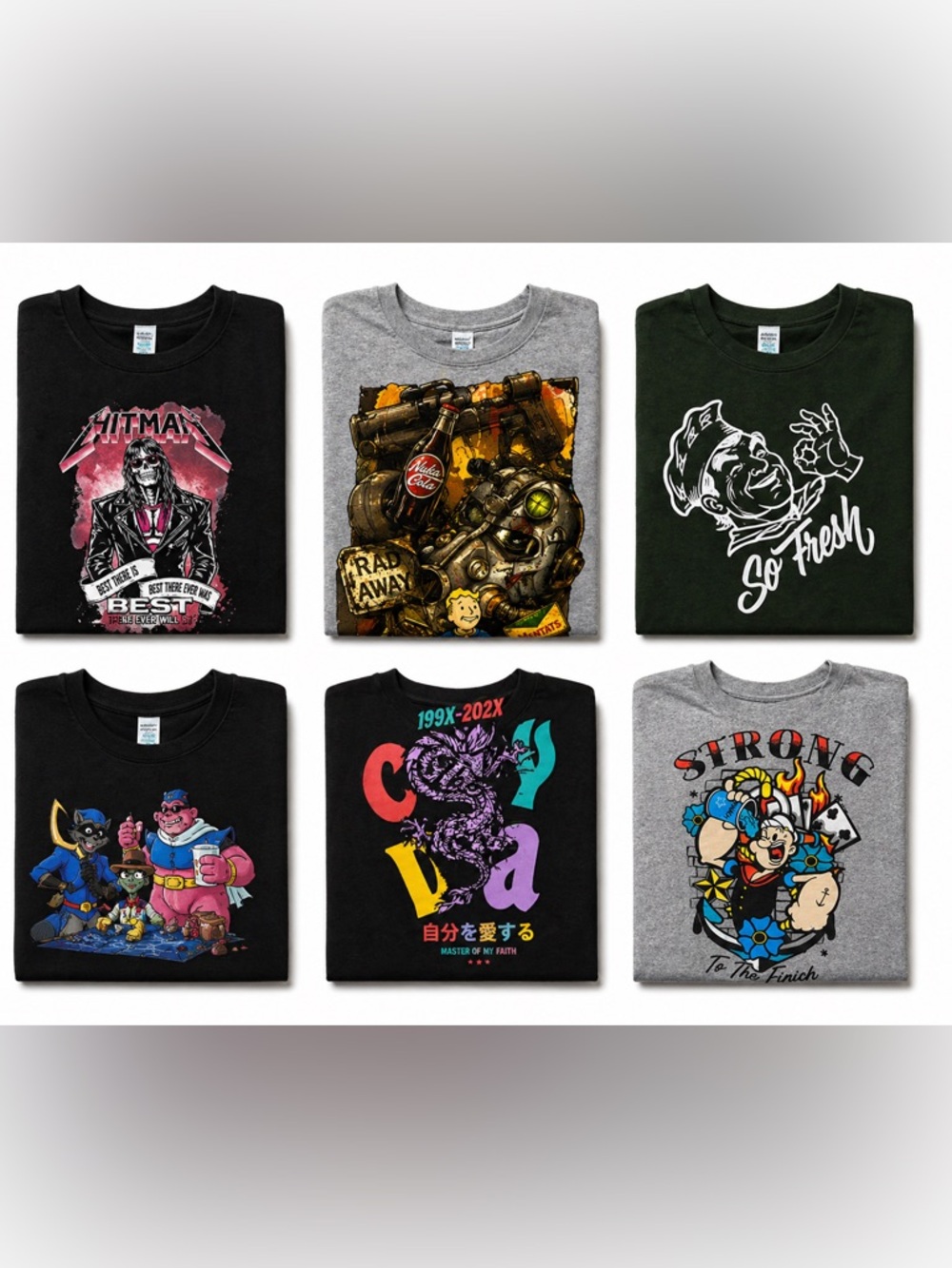 Assorted Graphic Tee Bundle — Black, Gray & Forest Green Designs